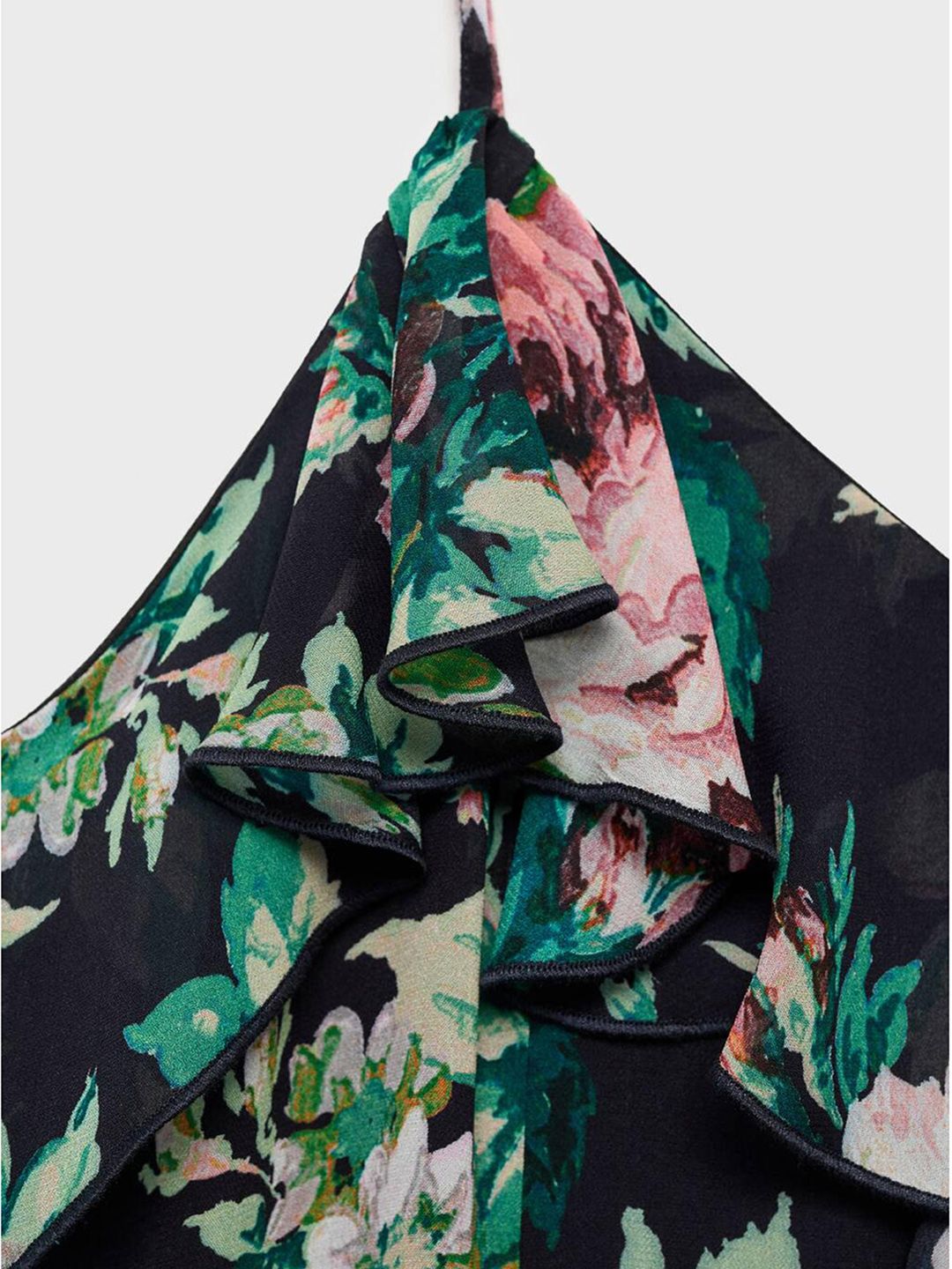 Floral Print Ruffled Detail Shoulder Straps Georgette Maxi A-Line Dress