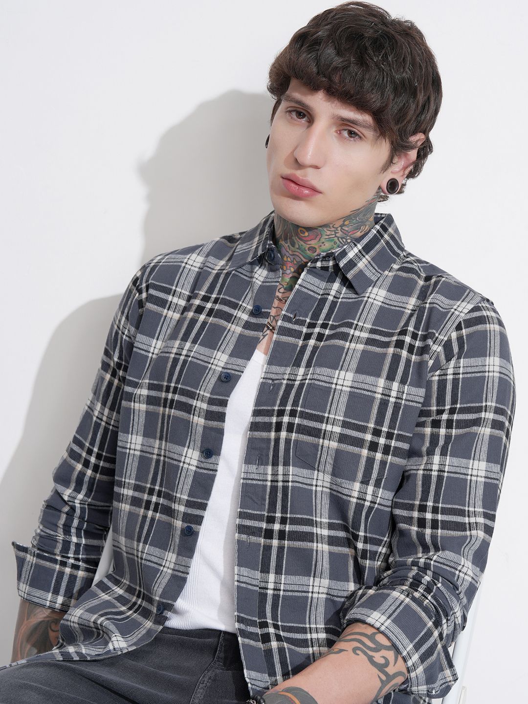 HIGHLANDER Men Comfort Relaxed Fit Checked Spread Collar Casual Shirt