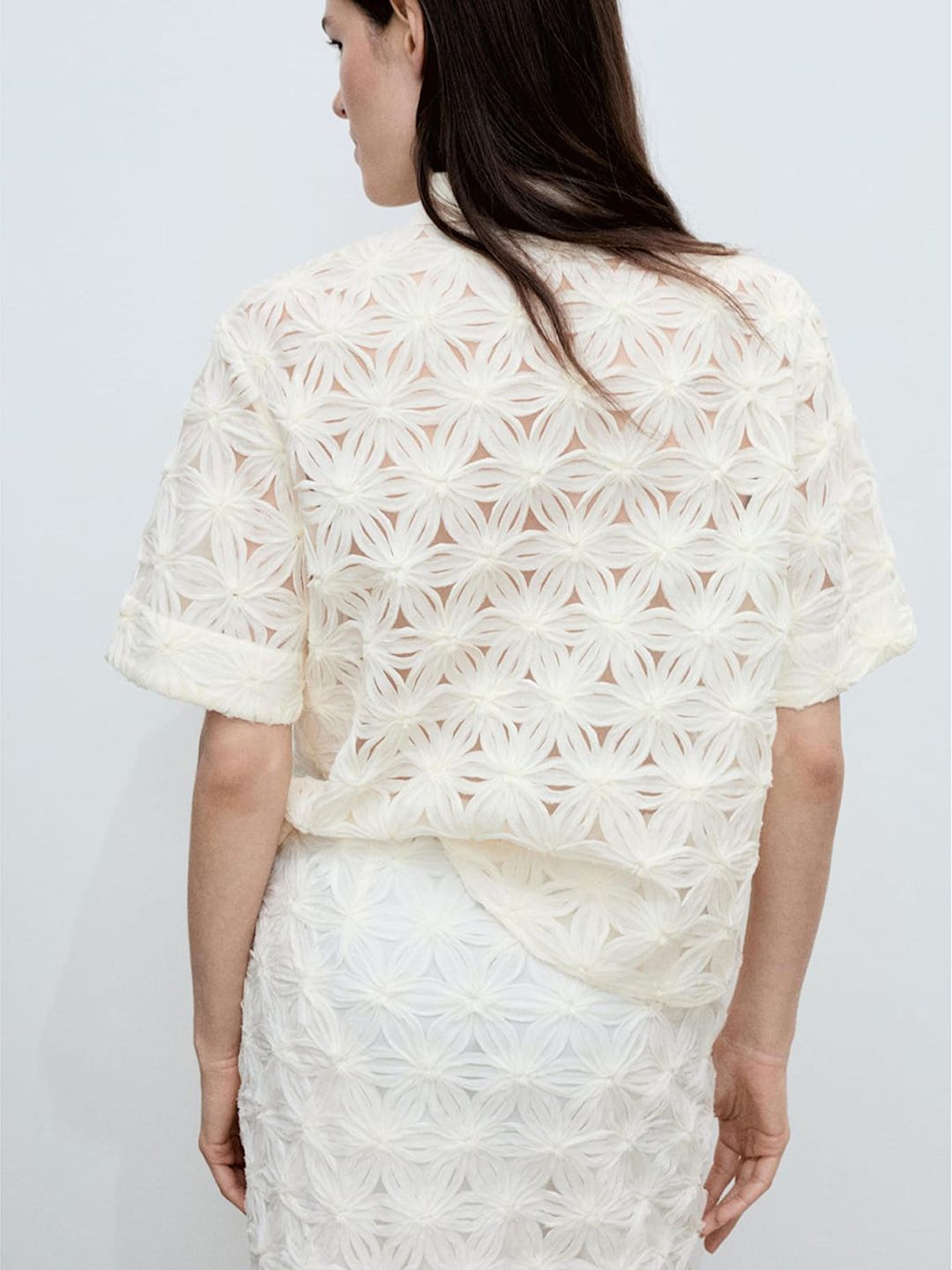 Floral Textured Shirt Style Top