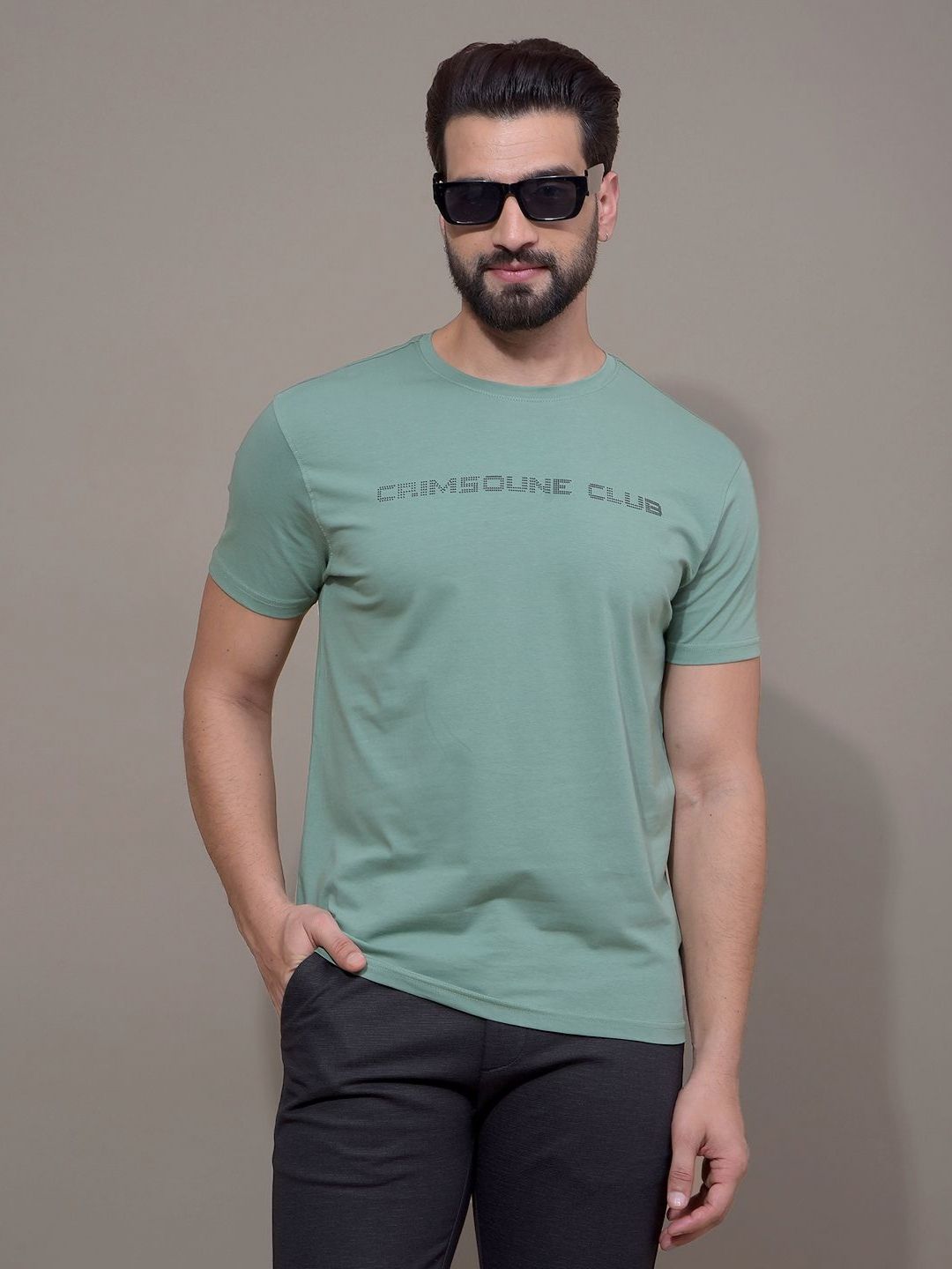 Crimsoune Club Men Typography Printed Round Neck Cotton Slim Fit T-shirt