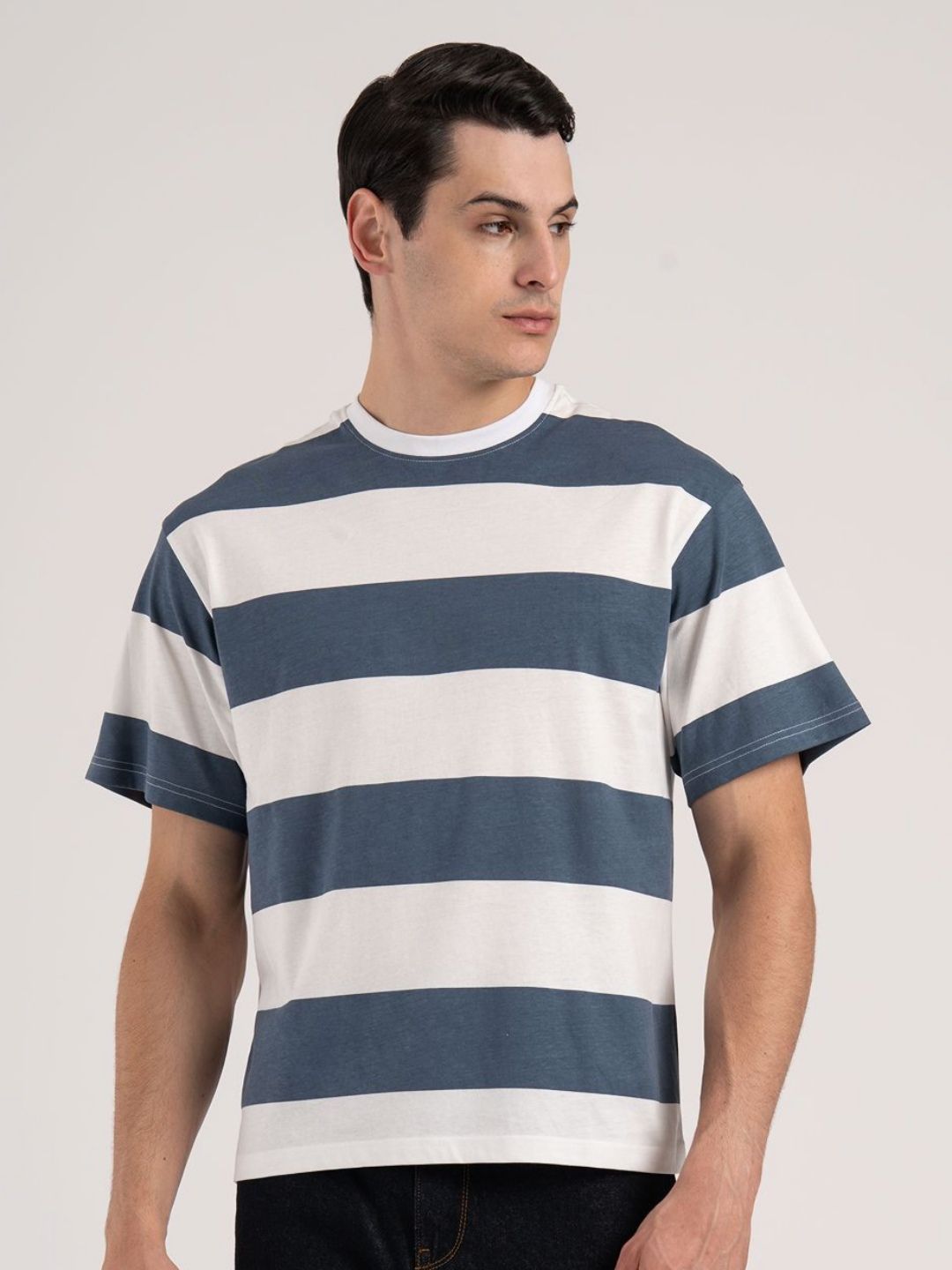 Red Tape Men Striped Round Neck Cotton Oversized T-shirt