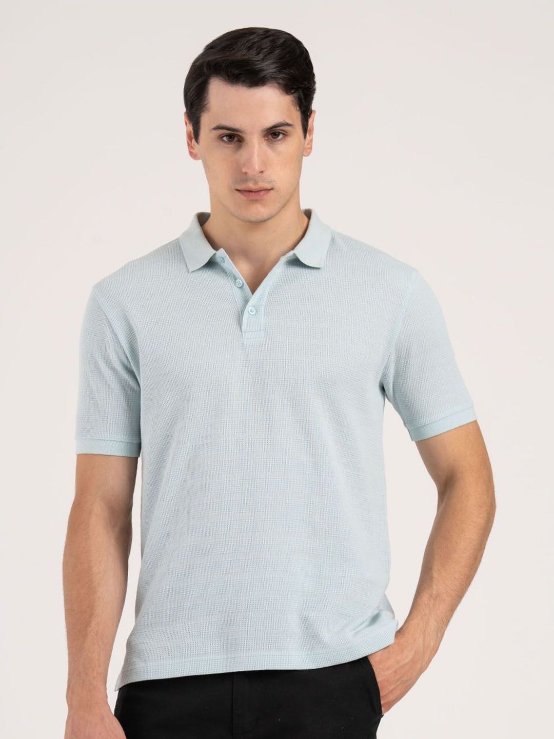 Red Tape Men Self Design Polo Collar T-shirt