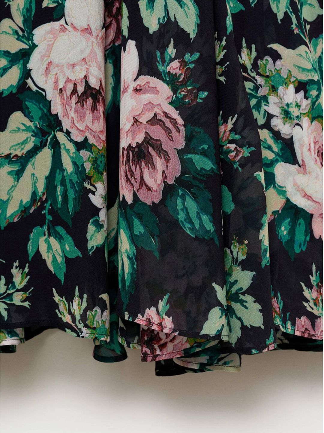 Floral Print Ruffled Detail Shoulder Straps Georgette Maxi A-Line Dress