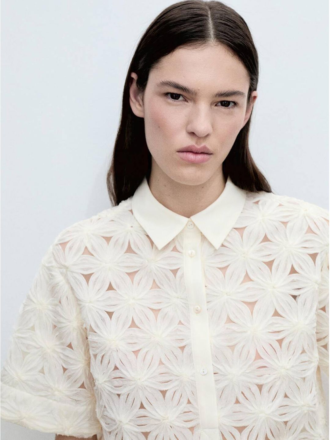 Floral Textured Shirt Style Top