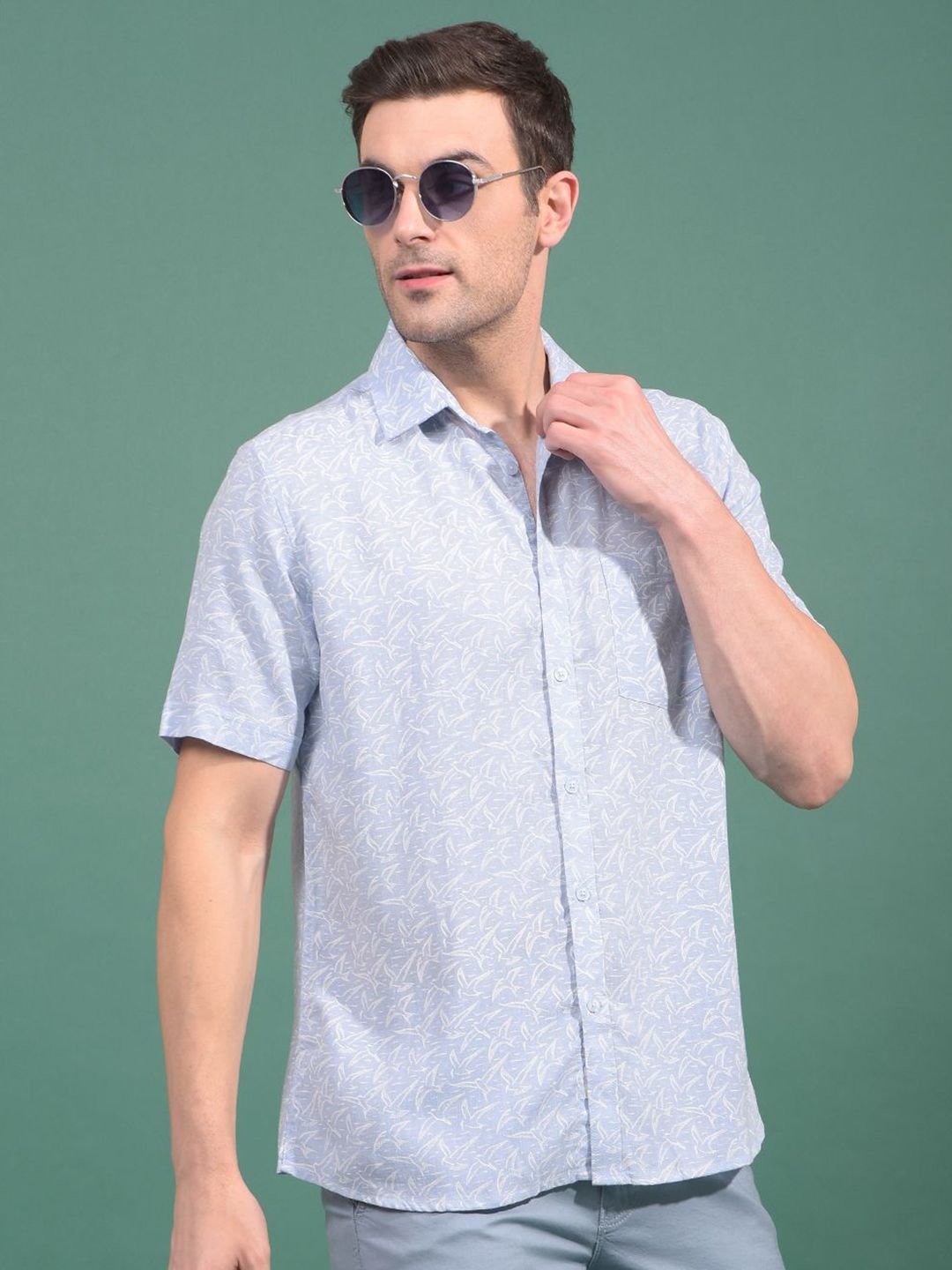 Crimsoune Club Men Classic Fit Conversational Printed Spread Collar Cotton Casual Shirt