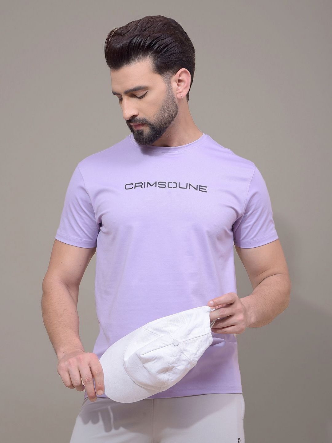 Crimsoune Club Men Typography Printed Round Neck Cotton Slim Fit T-shirt