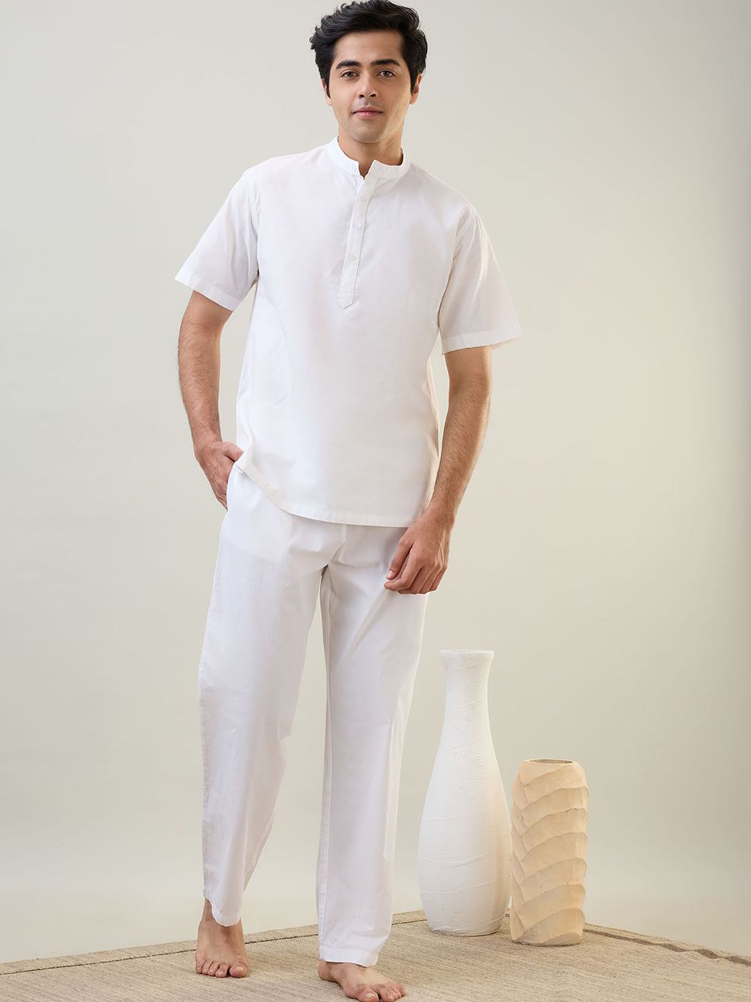 SleepZ by Raymond Men Mandarin Collar Kurta & Pyjama Night suit