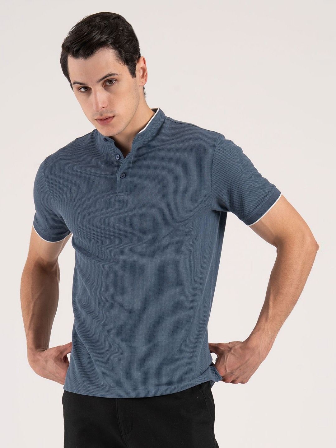 Red Tape Men Self Design Henley Neck T-shirt