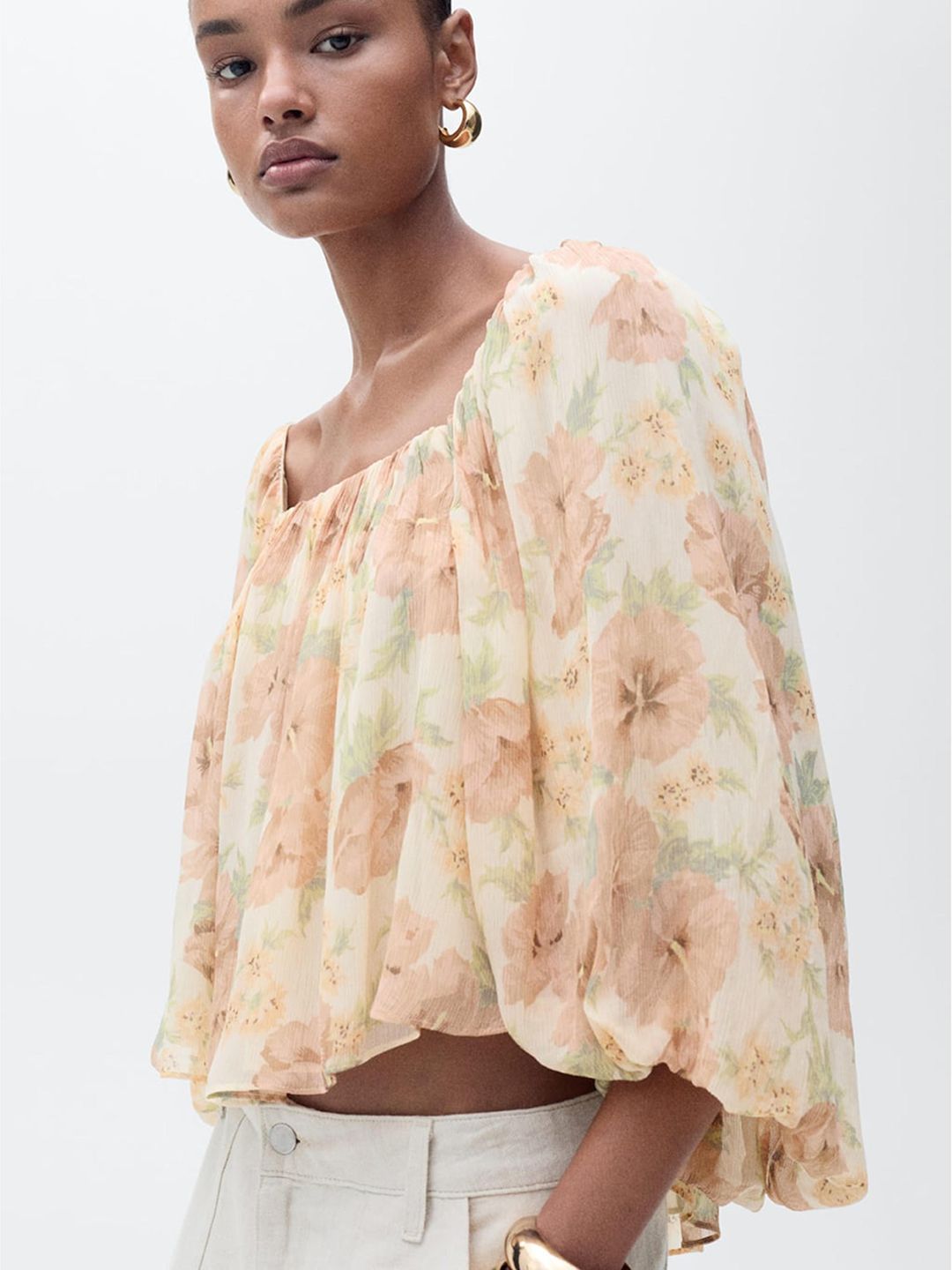 Floral Print Square Neck Top