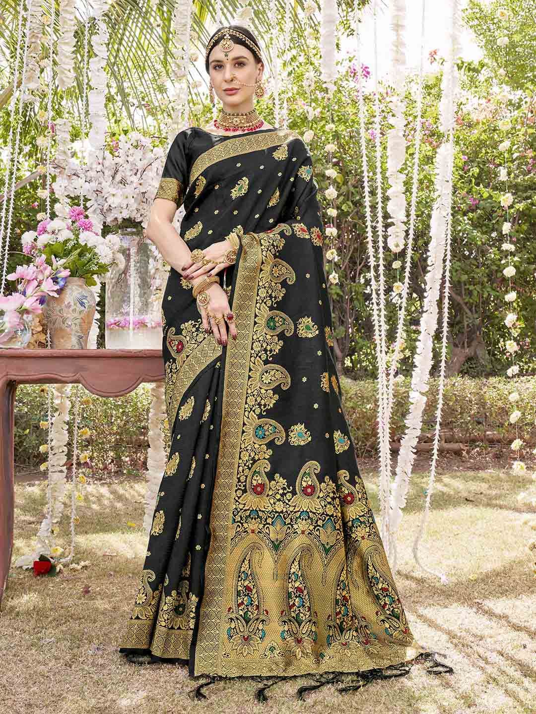 Anouk Rustic Paisley Woven Design Zari Banarasi Saree With Unstitched Blouse Piece