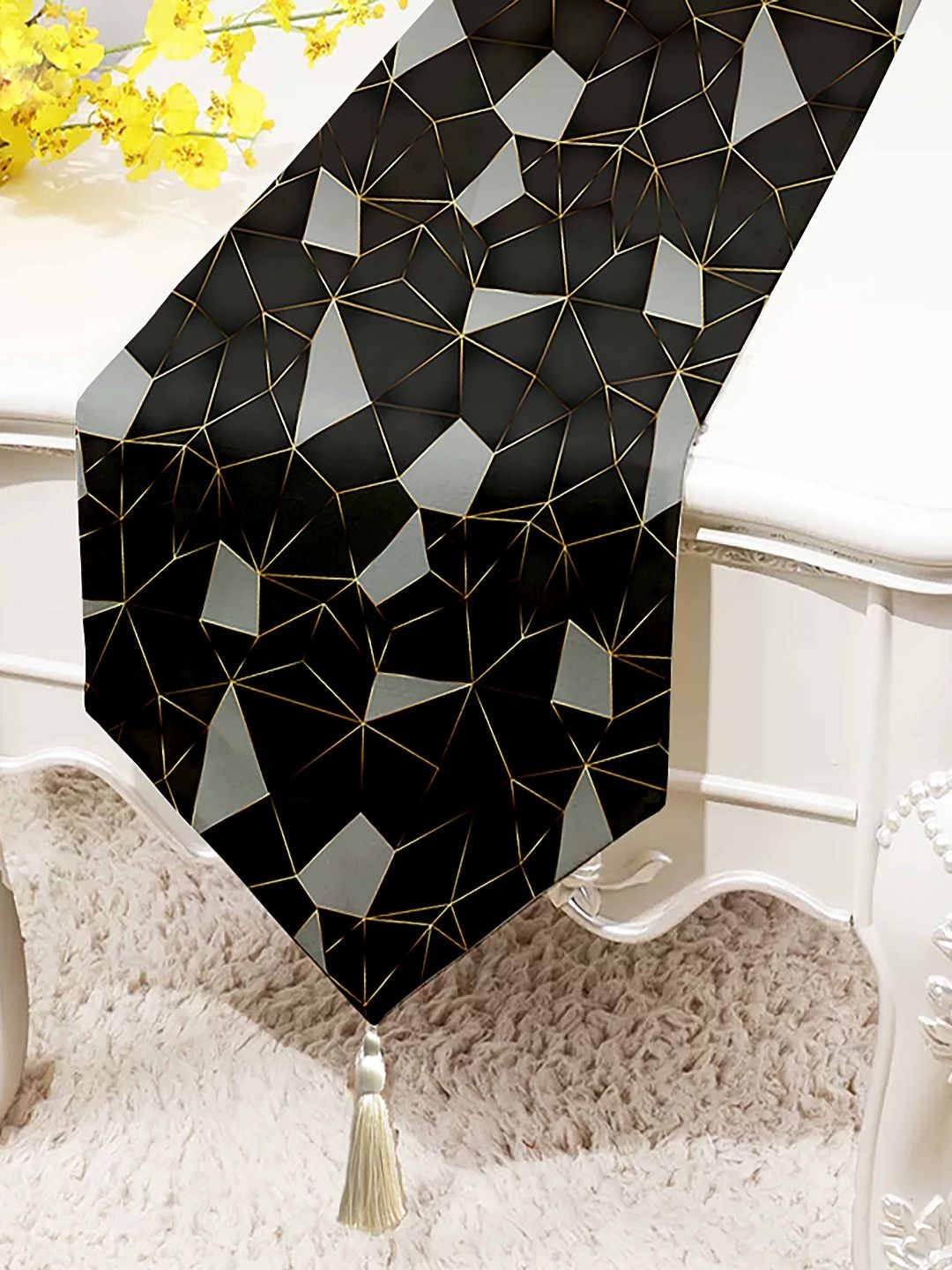 STITCHNEST Black & Grey Cotton Canvas Printed Table Runner