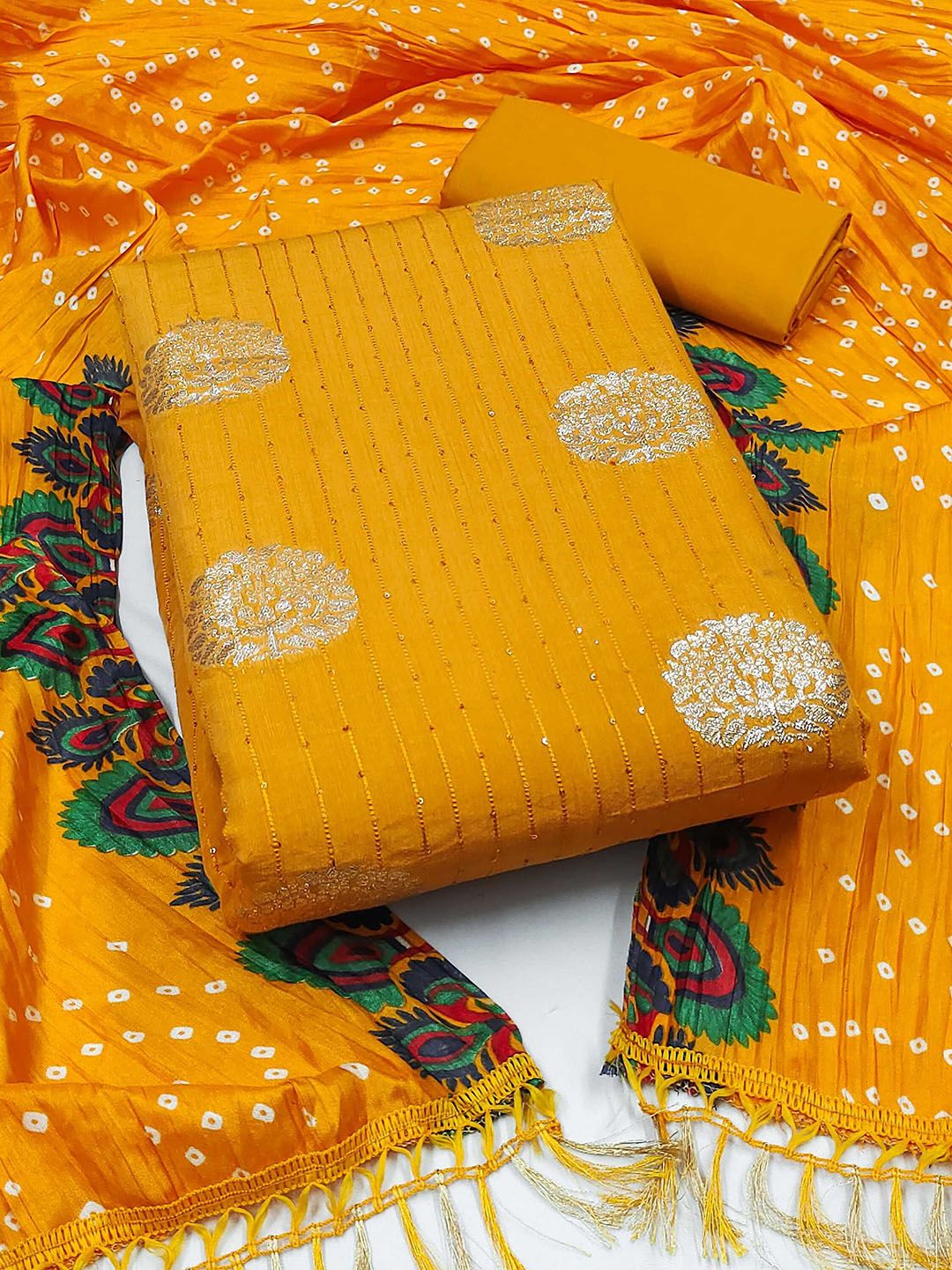 LeeliPeeri Designer Floral Woven Design Sequnnied Jacquard Unstitched Dress Material