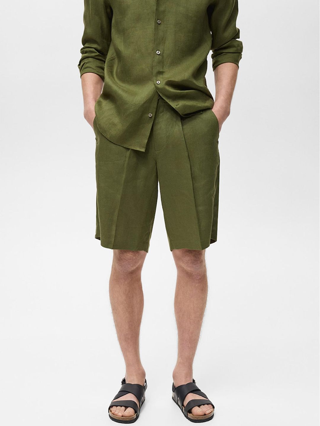MANGO MAN Pure Linen Bermuda Shorts