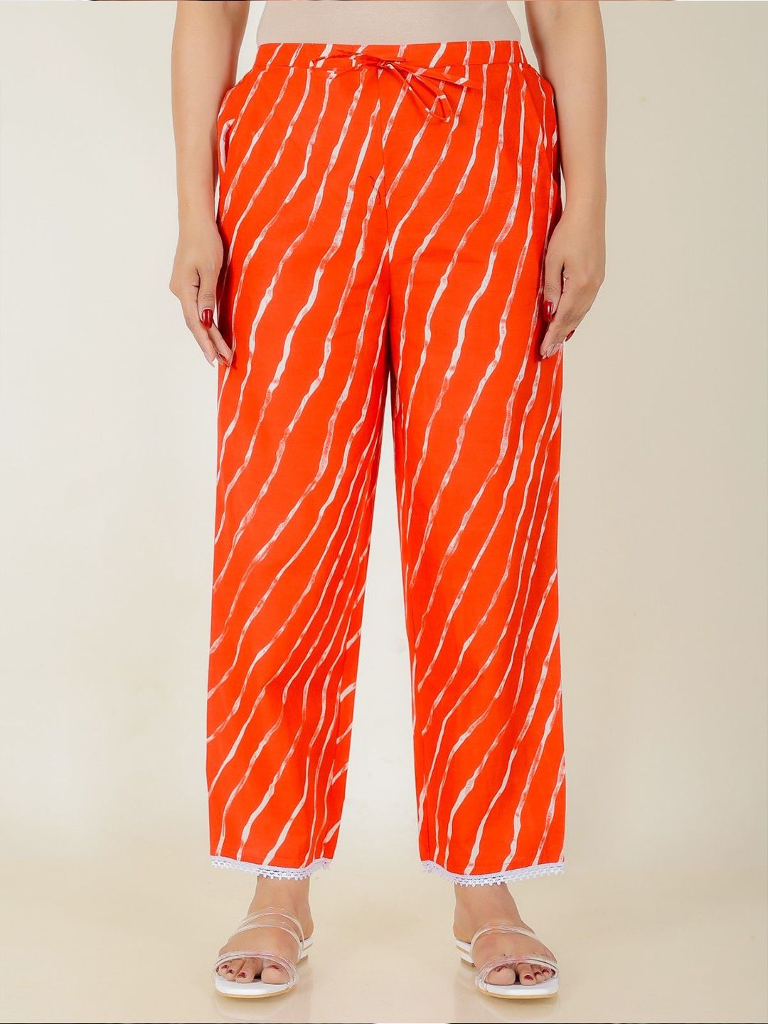Aramya Women Striped Straight Fit Wide Leg Trousers