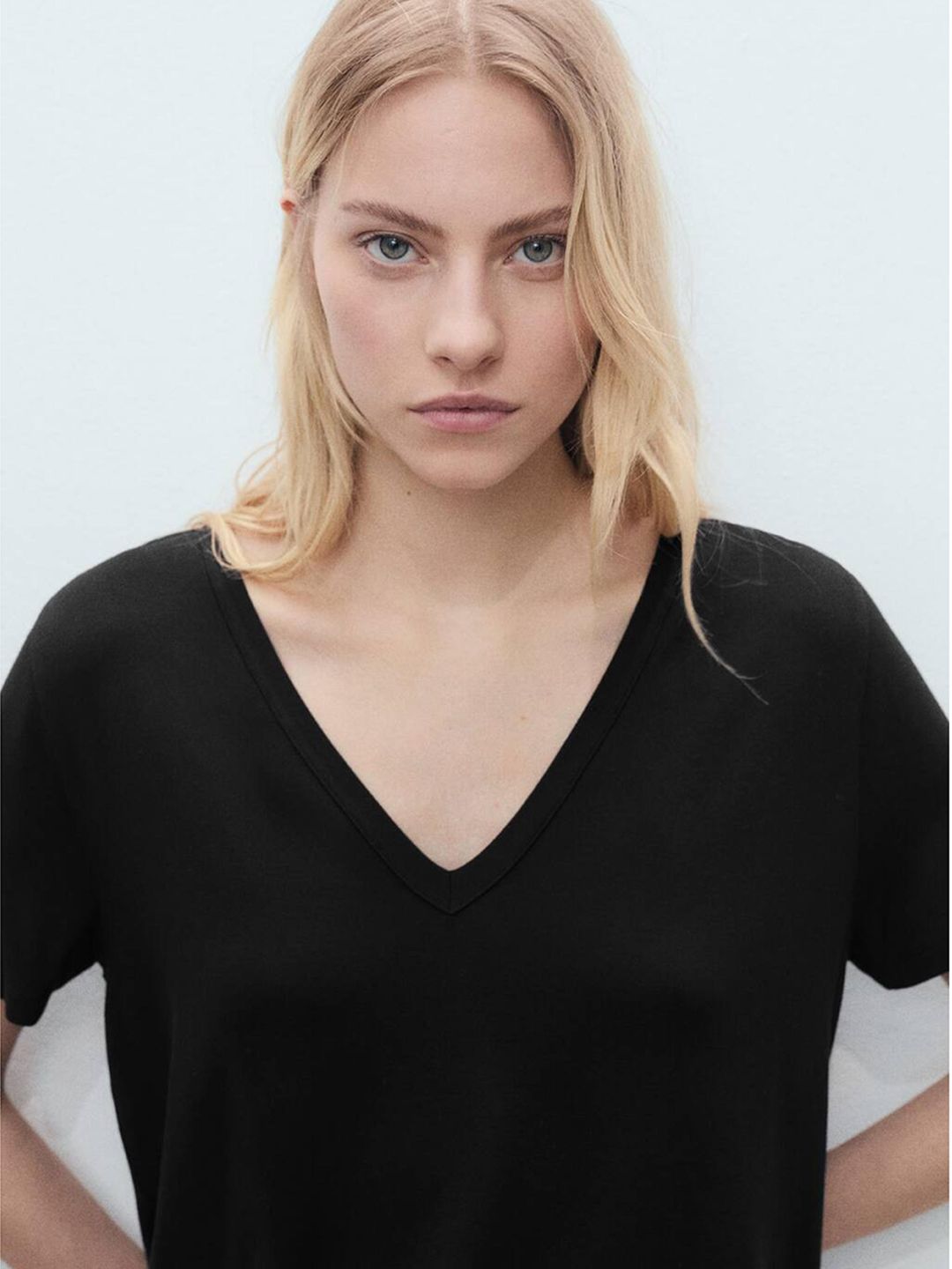 V-Neck Drop-Shoulder Sleeves Relaxed Fit T-shirt