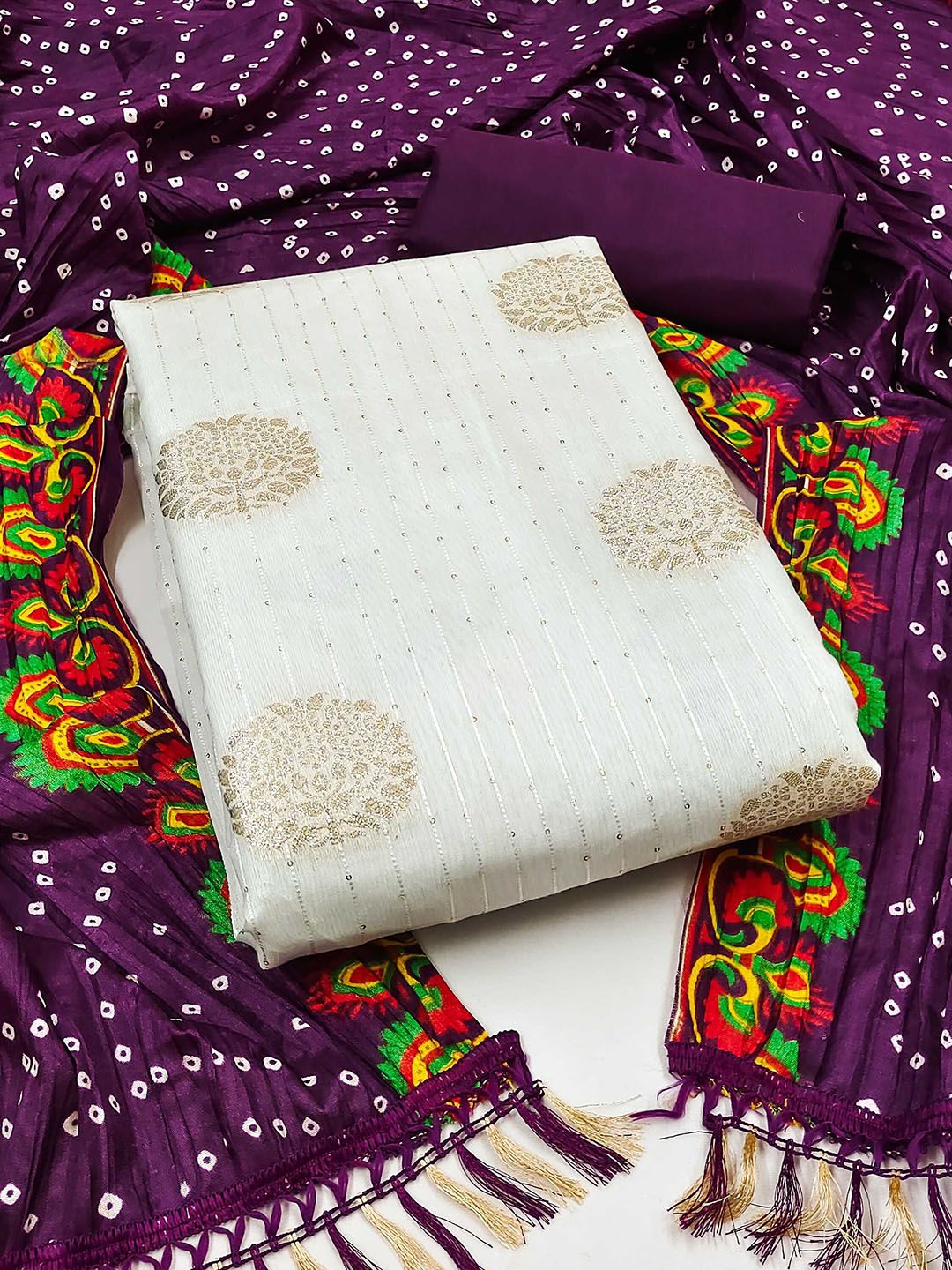 LeeliPeeri Designer Jacquard Floral Woven Design Unstitched Dress Material