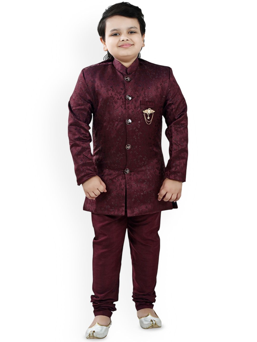 Arshia Fashions Boys Woven Design Self Design Sherwani Set