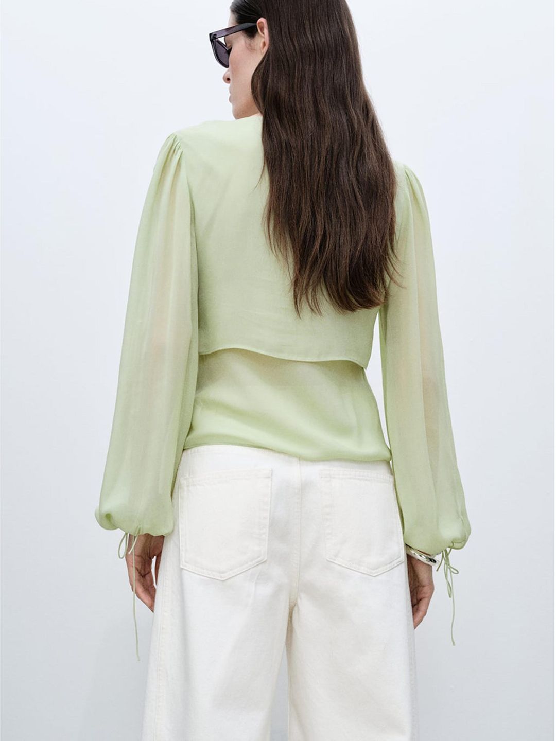 Tie-Up Neck Layered Sheer Top