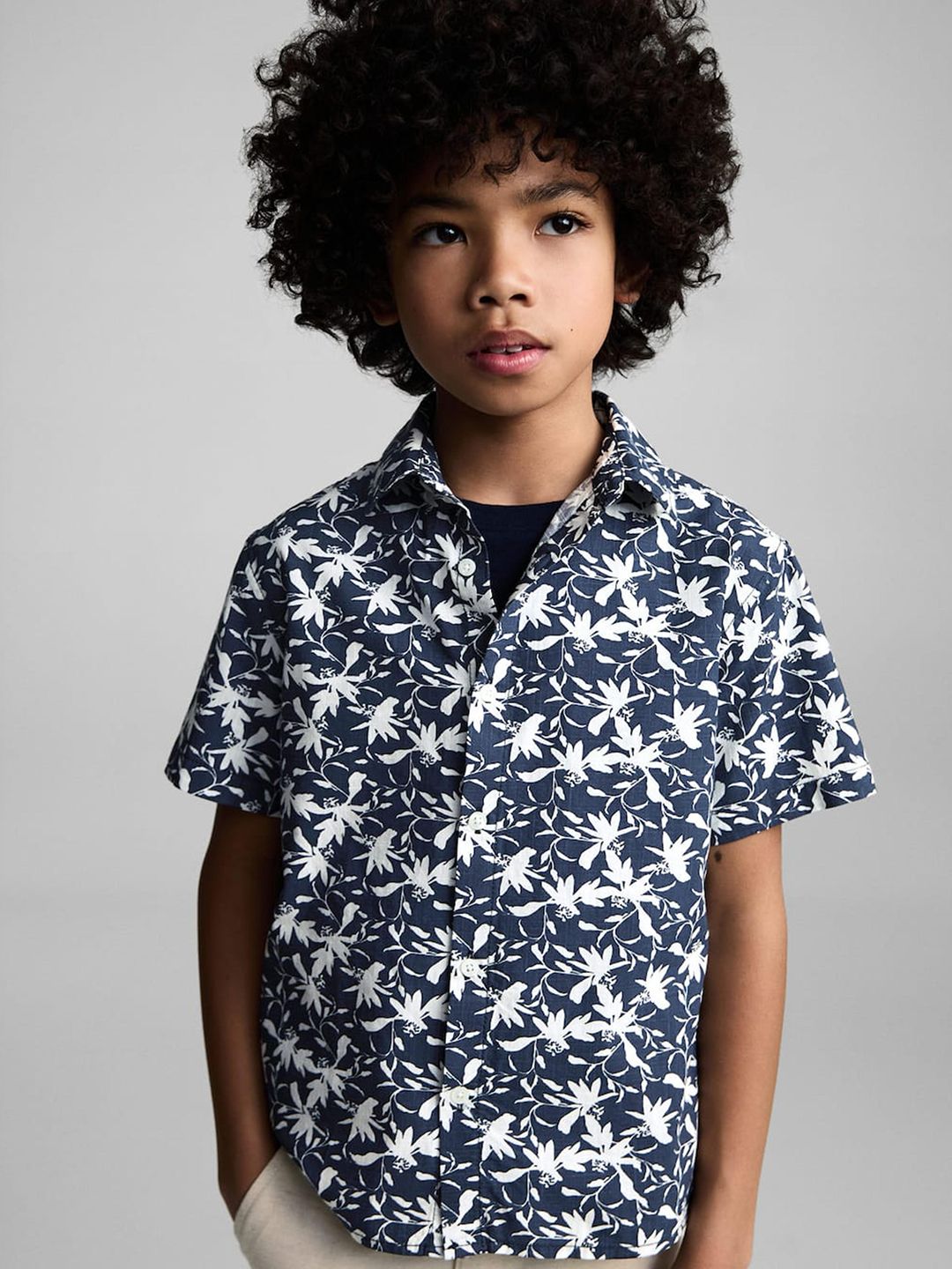 Mango Kids Boys Cotton Floral Printed Shirt