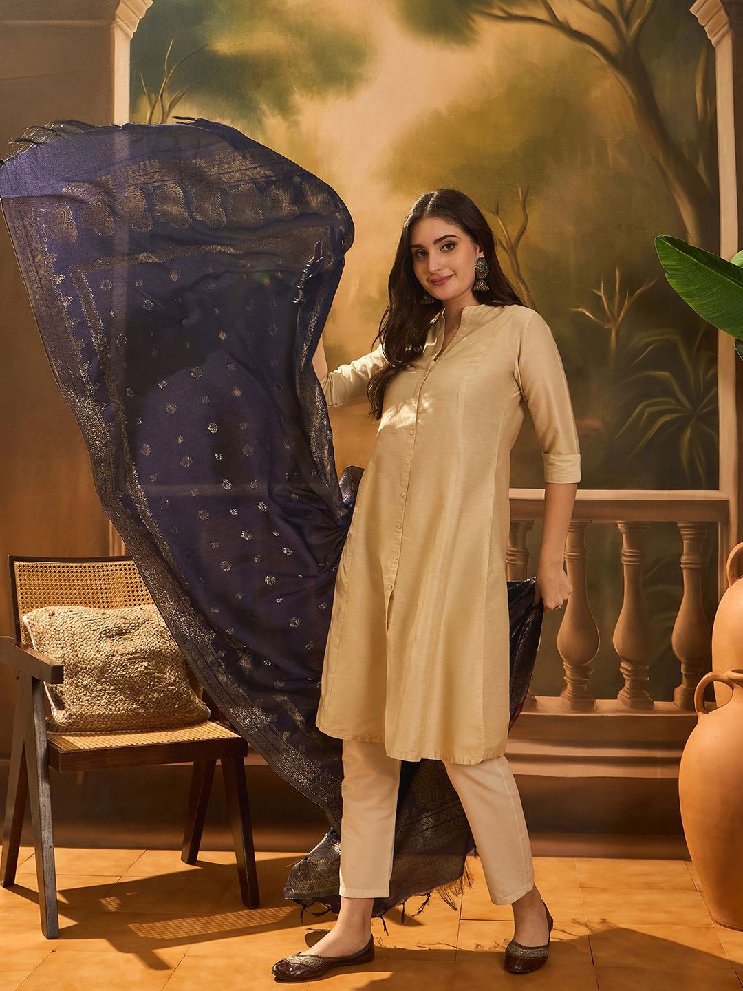Sangria Ethnic Motifs Woven Design Pure Cotton Jacquard Dupatta
