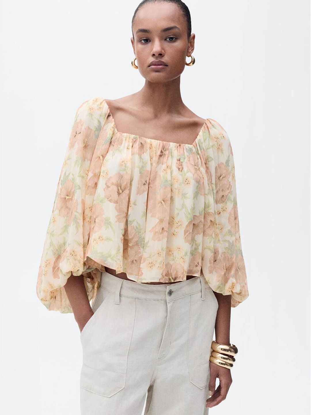 Floral Print Square Neck Top