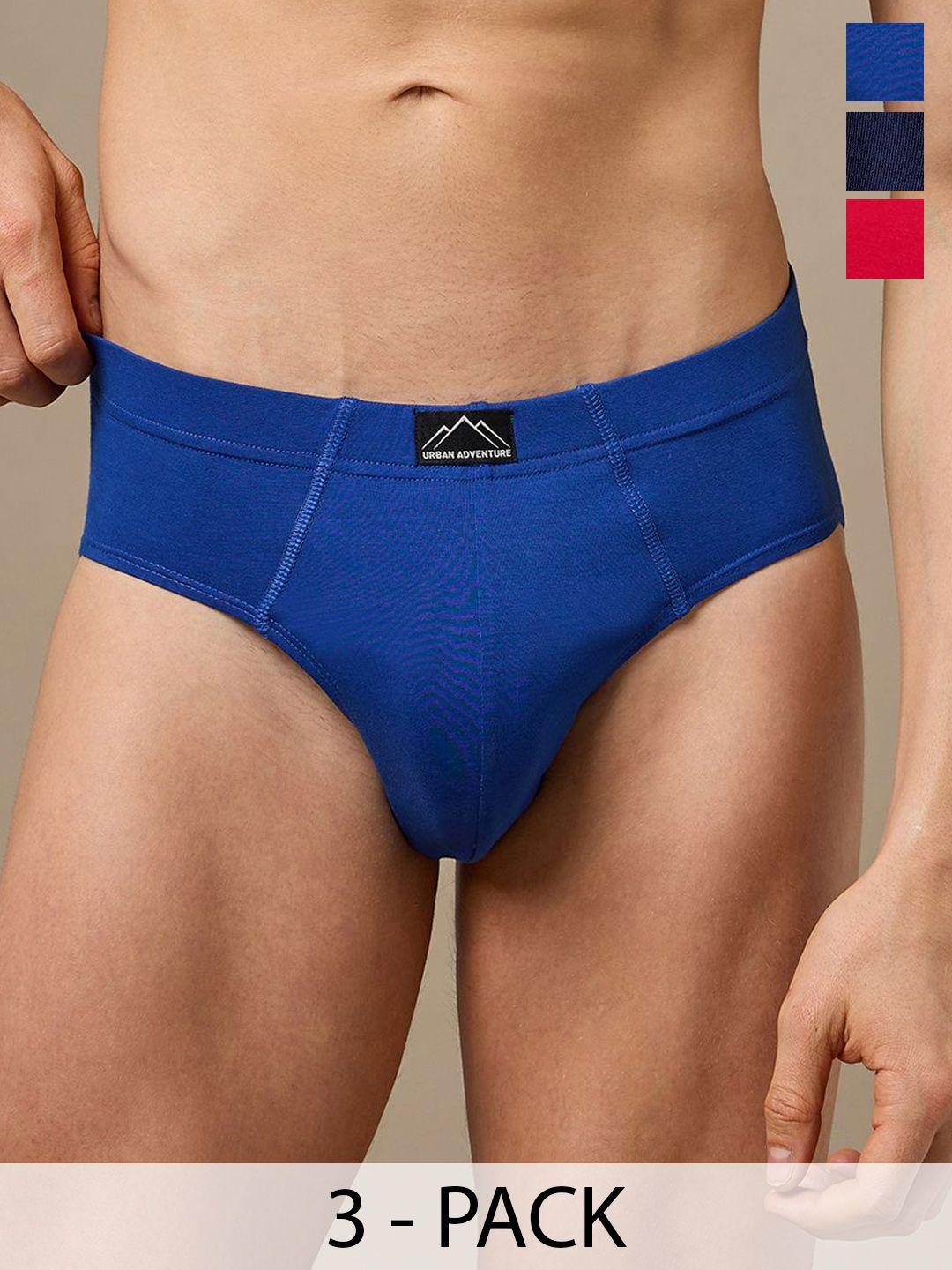 URBAN ADVENTURE Men Pack Of 3 Cotton Basic Briefs 3UAM-001(NAVY-RED-ROYAL)-NVY-RED-RYL