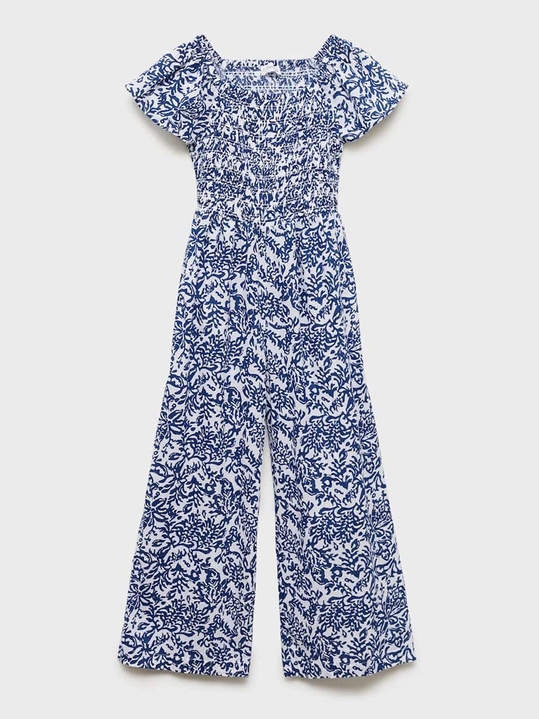 Mango Kids Girls Cotton Printed Smocked Jumpsuit