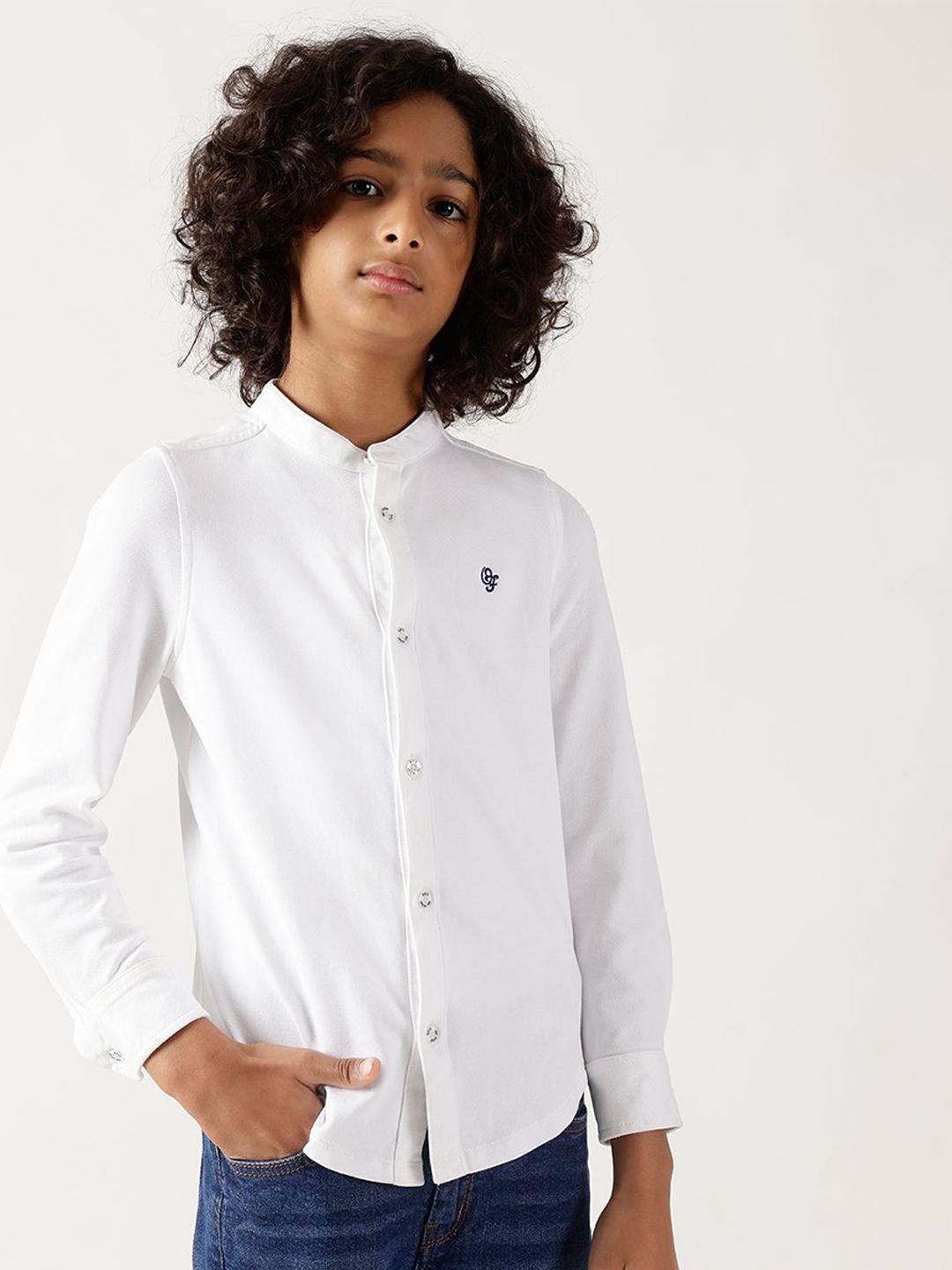 One Friday Boys Comfort Regular Fit Solid Band Collar Cotton Casual Shirt