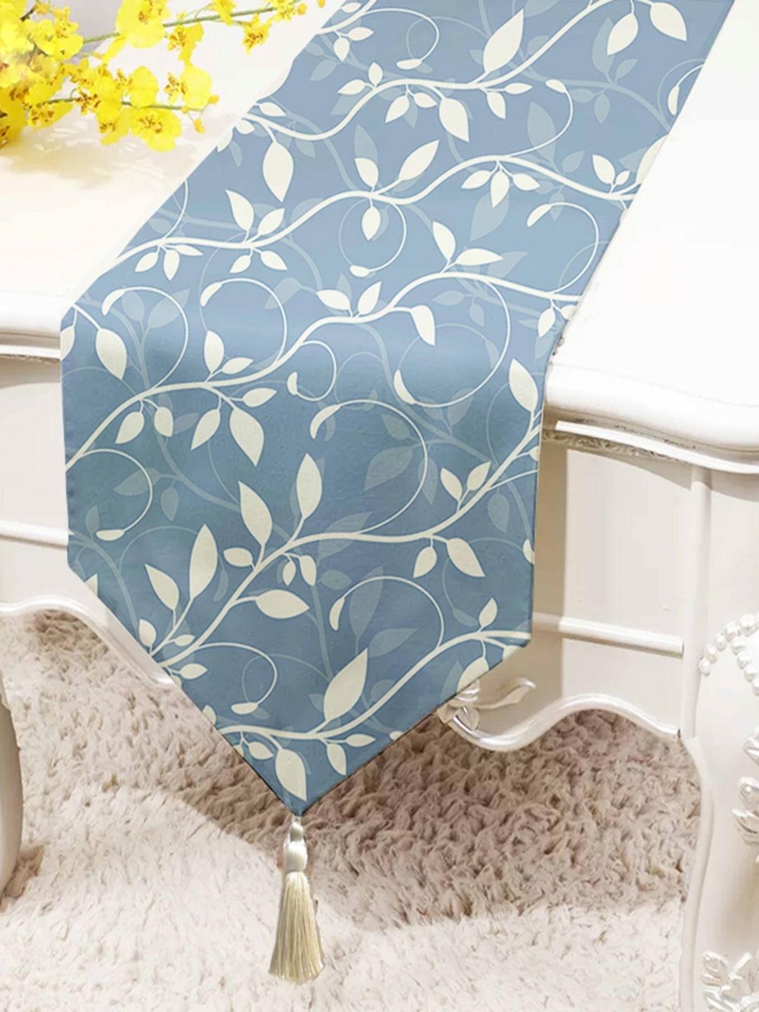 STITCHNEST Blue & Beige Cotton Canvas Printed Table Runner