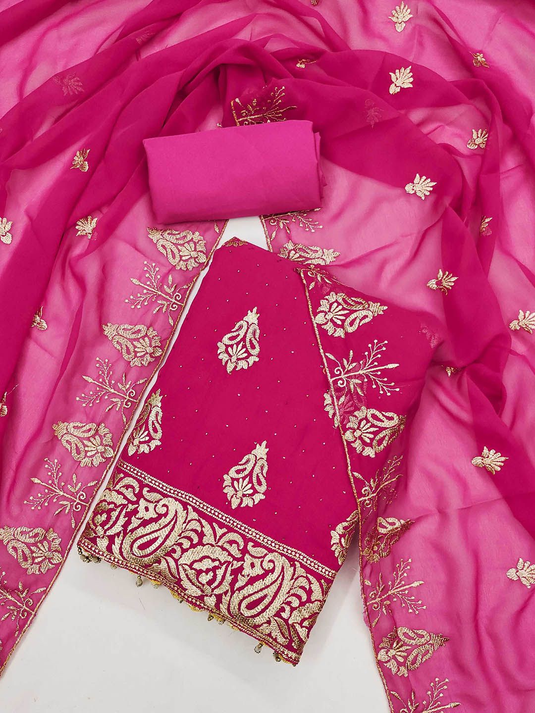 LeeliPeeri Designer Ethnic Motifs Embroidered Beads and Stones Unstitched Dress Material