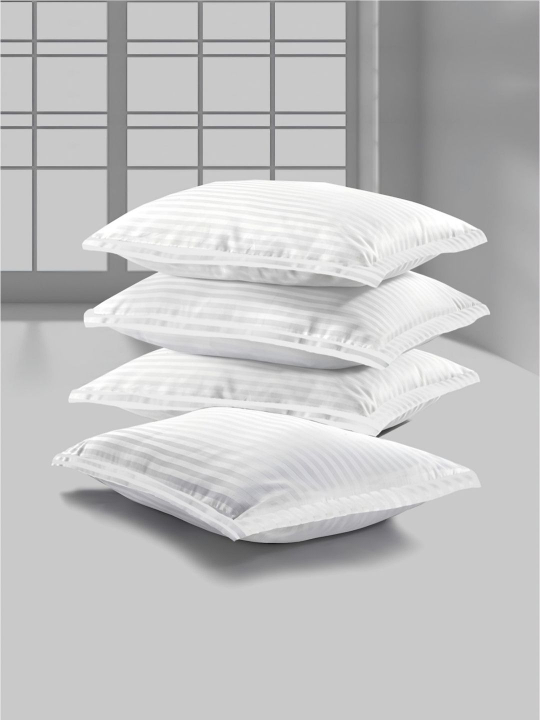 Enchant Home Enchant Home White 4 Pieces Striped Pure Cotton Rectangle Pillow Covers