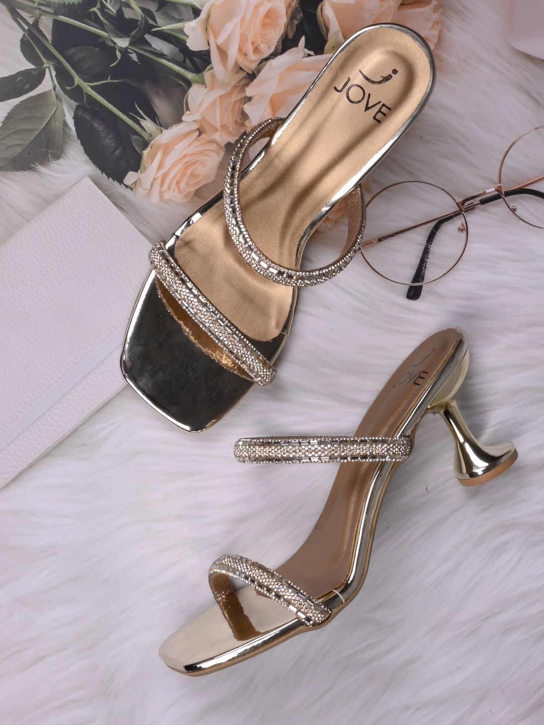 Jove Embellished PU Party Slim Heeled Sandals
