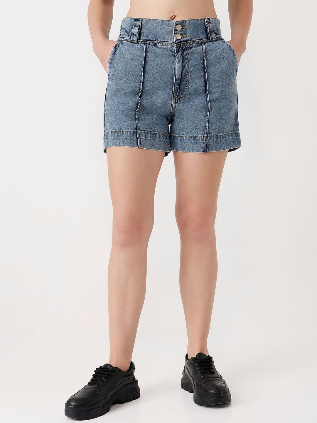 Kraus Jeans Women Pure Cotton Slim Fit Mid-Rise Denim Shorts