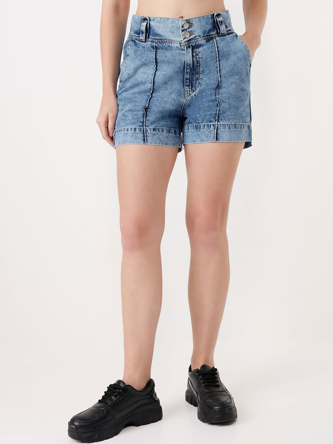 Kraus Jeans Women Washed Slim Fit High-Rise Denim Shorts