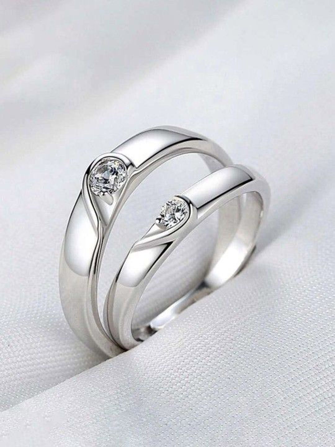 Ringzinnie Unisex Set Of 2 Silver-Plated CZ Studded Adjustable Finger Rings