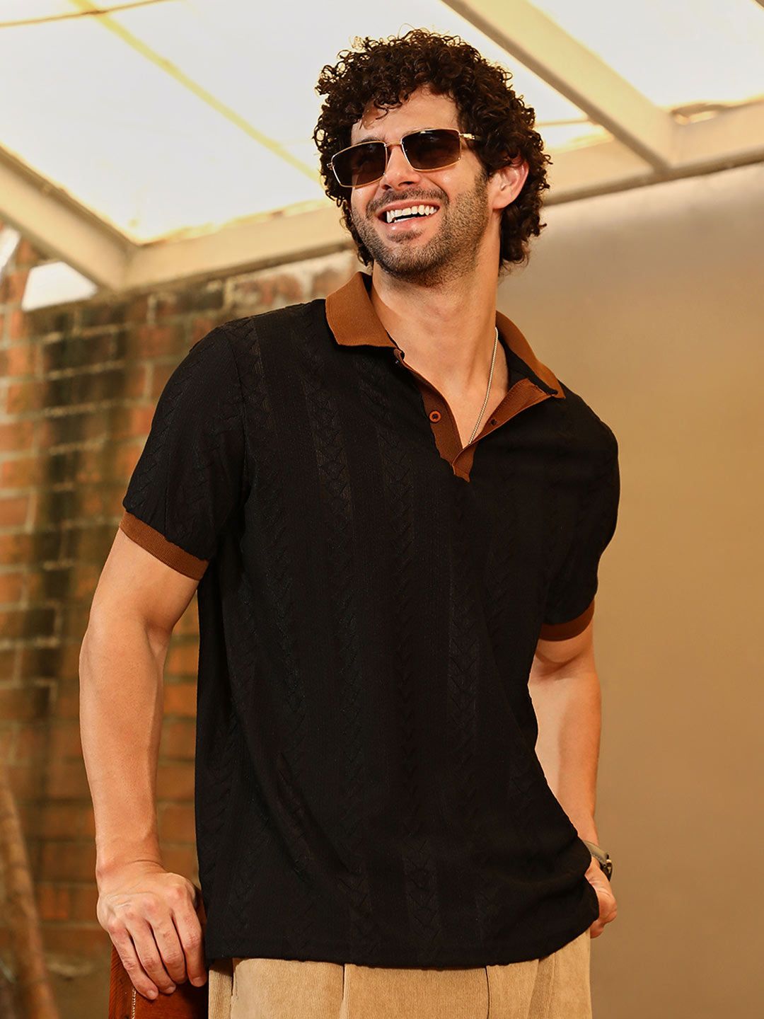 CAHOOT Men Colourblocked Polo Collar Extended Sleeves Pockets T-shirt