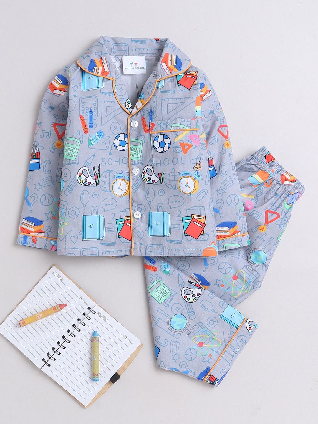 Knitting Doodles Unisex Kids Printed Night suit