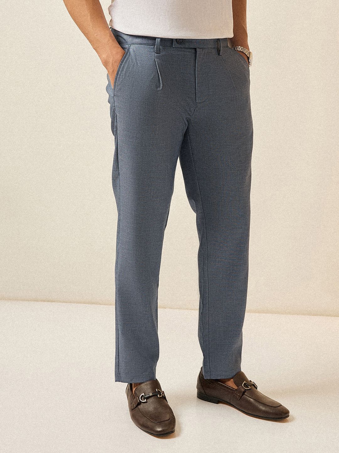 THE BEAR HOUSE Men's Solid Regular Fit Formal Trouser