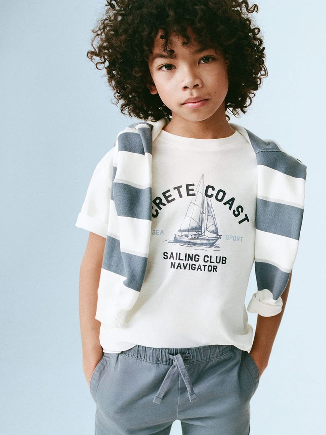 Mango Kids Boys Typography Print Drop-Shoulder Sleeves Pure Cotton T-shirt