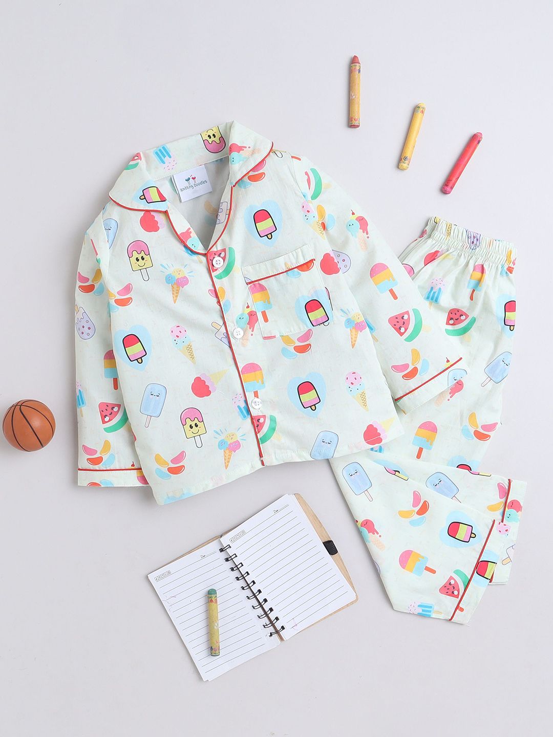 Knitting Doodles Unisex Kids Printed Night suit