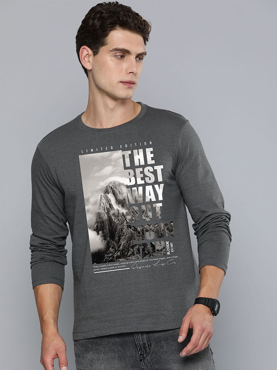 R.Code by The Roadster Life Co. R.Code by The Roadster Lifestyle Co. Men Graphic Printed Round Neck Cotton T-shirt