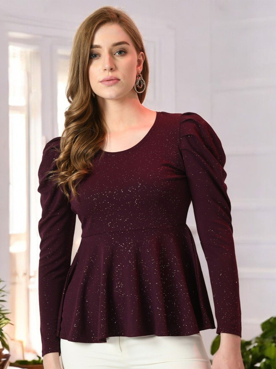 BAESD Puff Sleeve Peplum Top