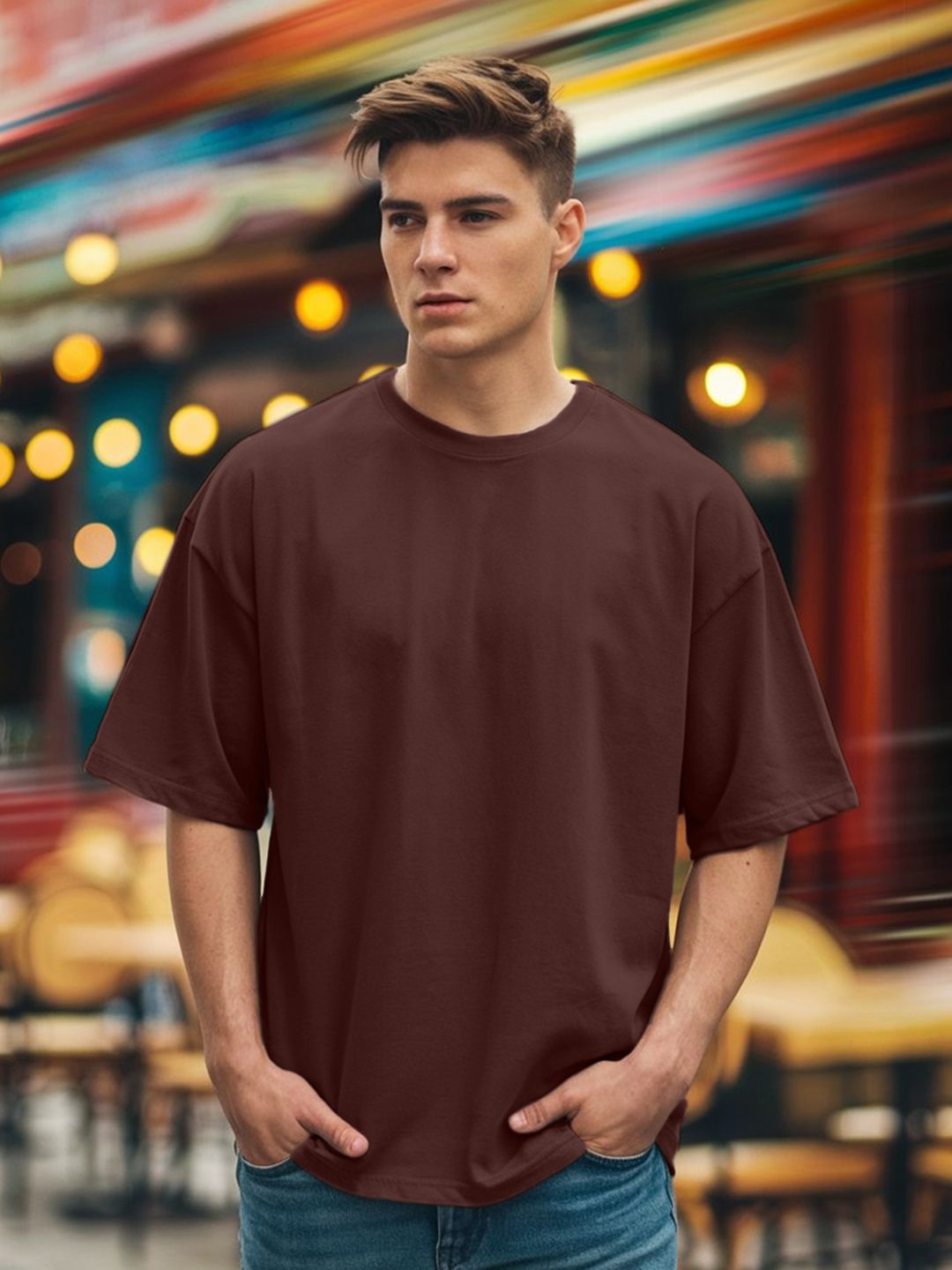 Leotude Men Solid Round Neck Cotton Relaxed Fit T-shirt