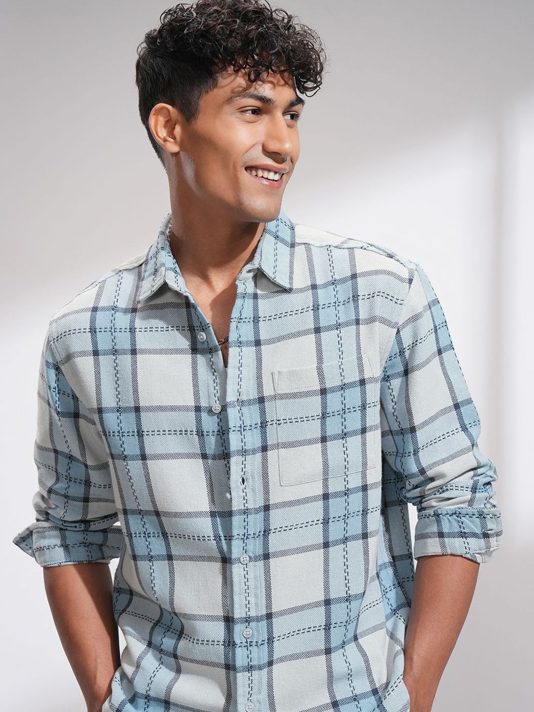 HIGHLANDER Men Comfort Relaxed Fit Spread Collar Tartan Checked Cotton Casual Shirt