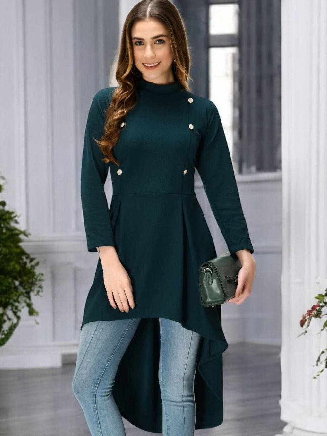 BAESD Women High Neck High-Low Longline Top