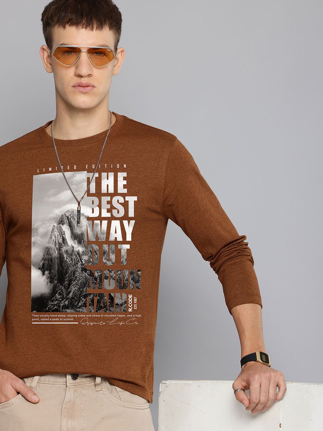 R.Code by The Roadster Life Co. R.Code by The Roadster Lifestyle Co. Men Graphic Printed Round Neck Cotton T-shirt