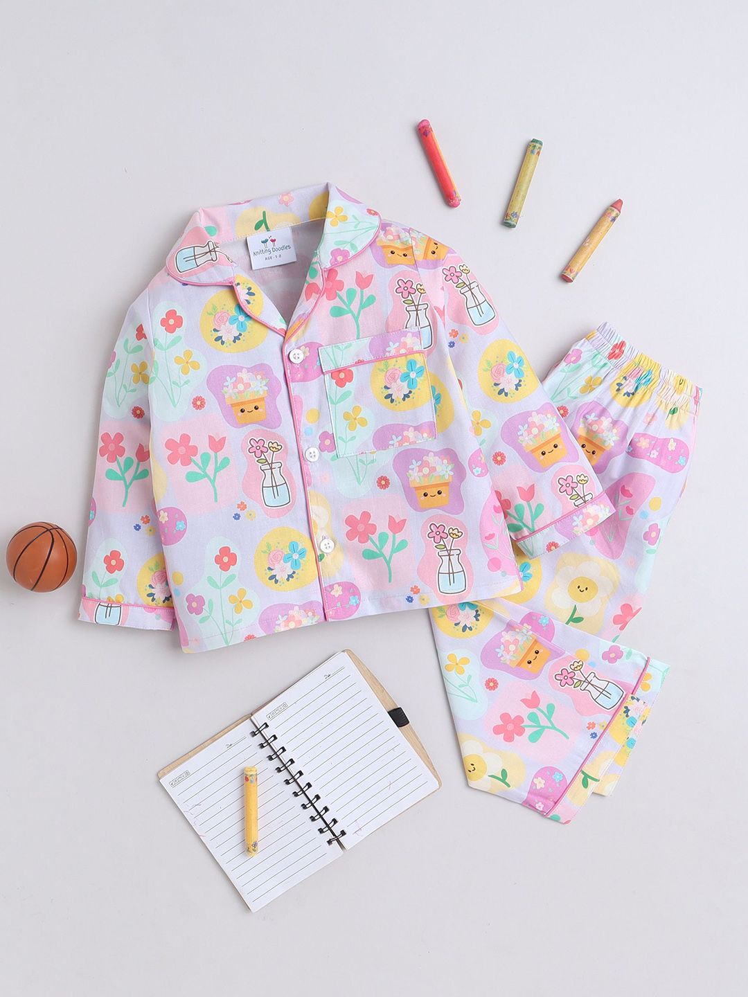 Knitting Doodles Unisex Kids Printed Night suit