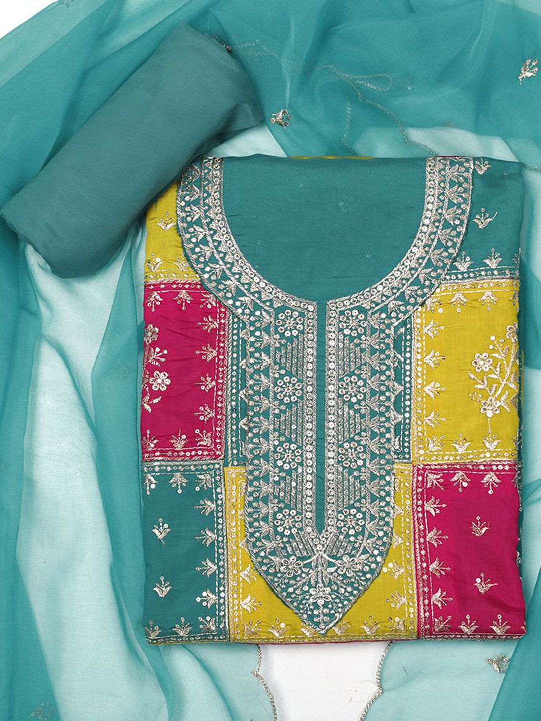 SALWAR STUDIO Floral Embroidered Sequinned Unstitched Dress Material