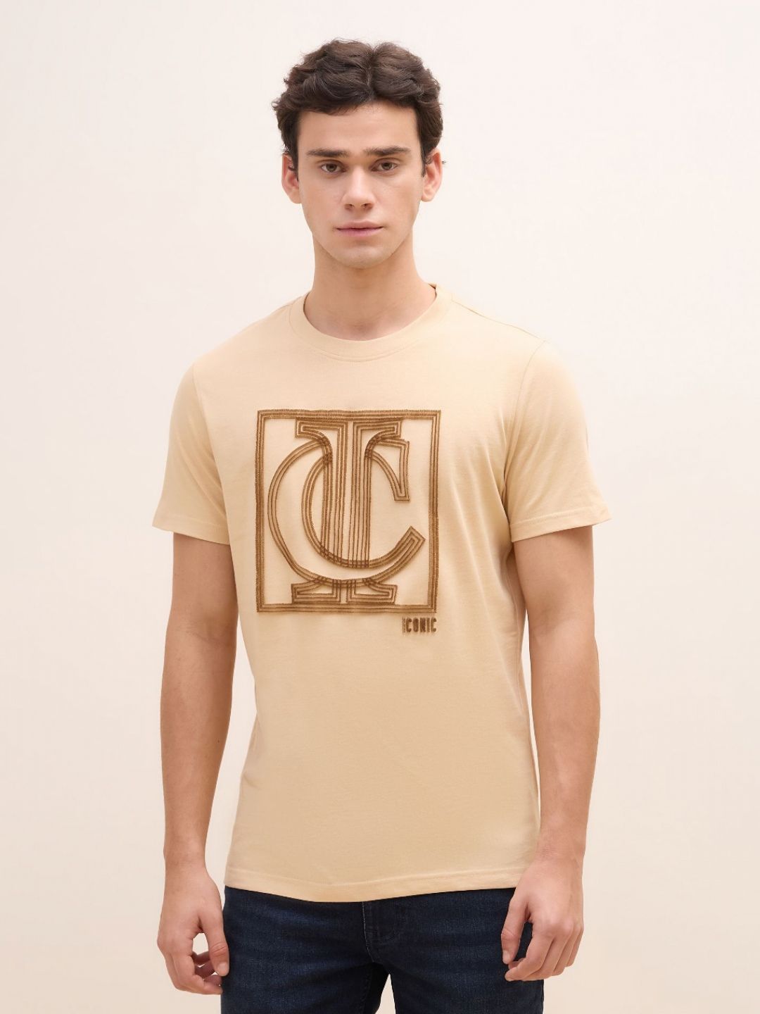 Iconic Men Typography Printed Applique T-shirt
