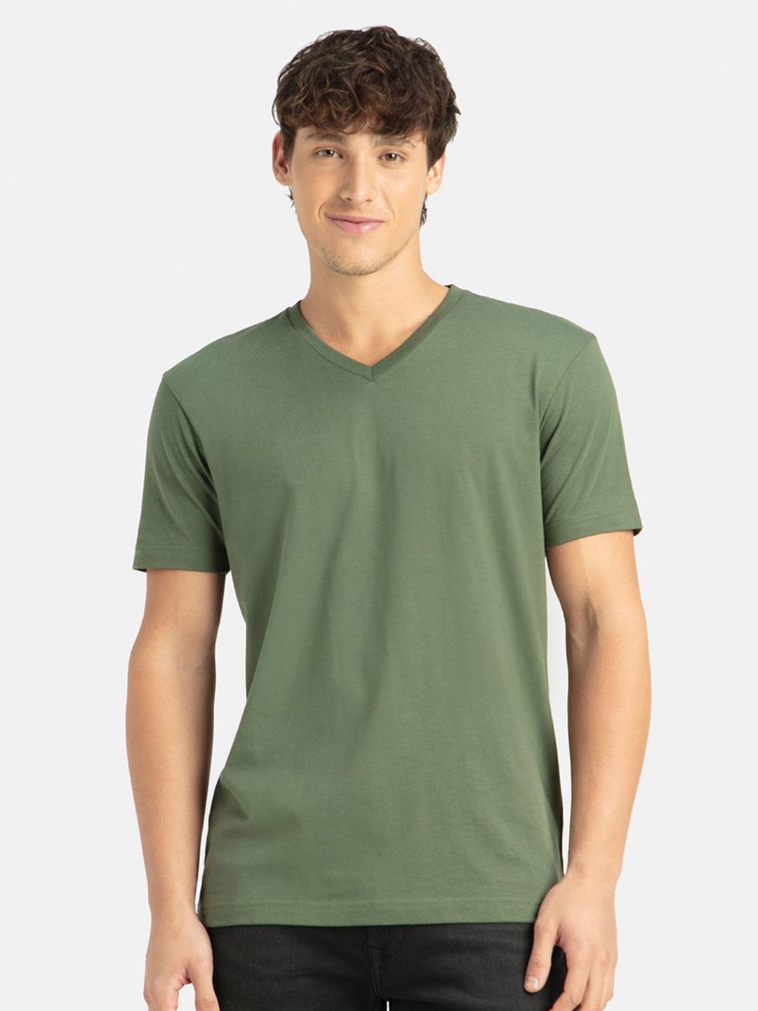 Jockey Super Combed Cotton Rich Solid V Neck Half Sleeve Tshirt-2726